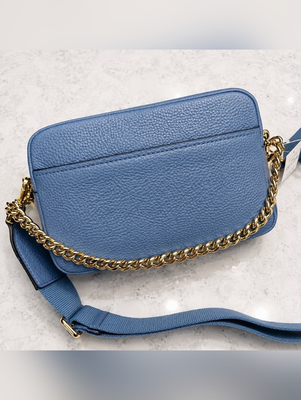 NWT Michael Kors Bryant Medium Camera Crossbody French Blue Pebbled Leather - Picture 4 of 9